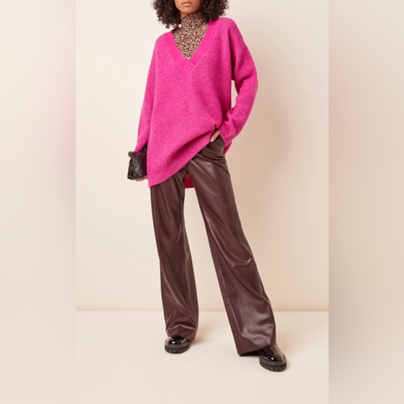 GANNI oversized hot pink v-neck tunic sweater size small - Picture 3 of 15